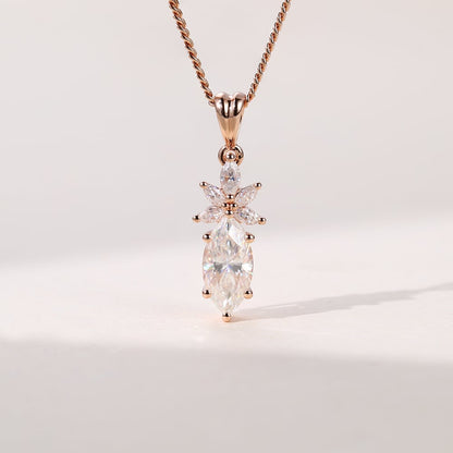 0.18 CT Marquise Moissanite Diamond Cluster Pendant Necklace in Solid Gold 1
