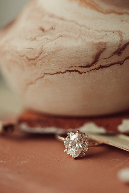 Marquise Shaped Three Stone Lab Grown Diamond Engagement Ring