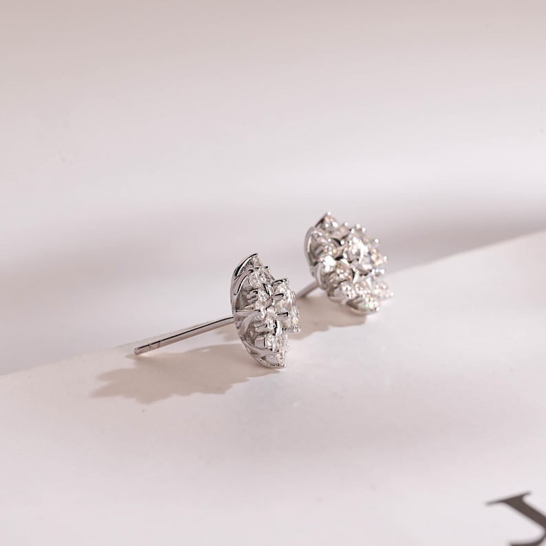 0.50 TCW Round Cut Moissanite Halo Earrings in Gold 8