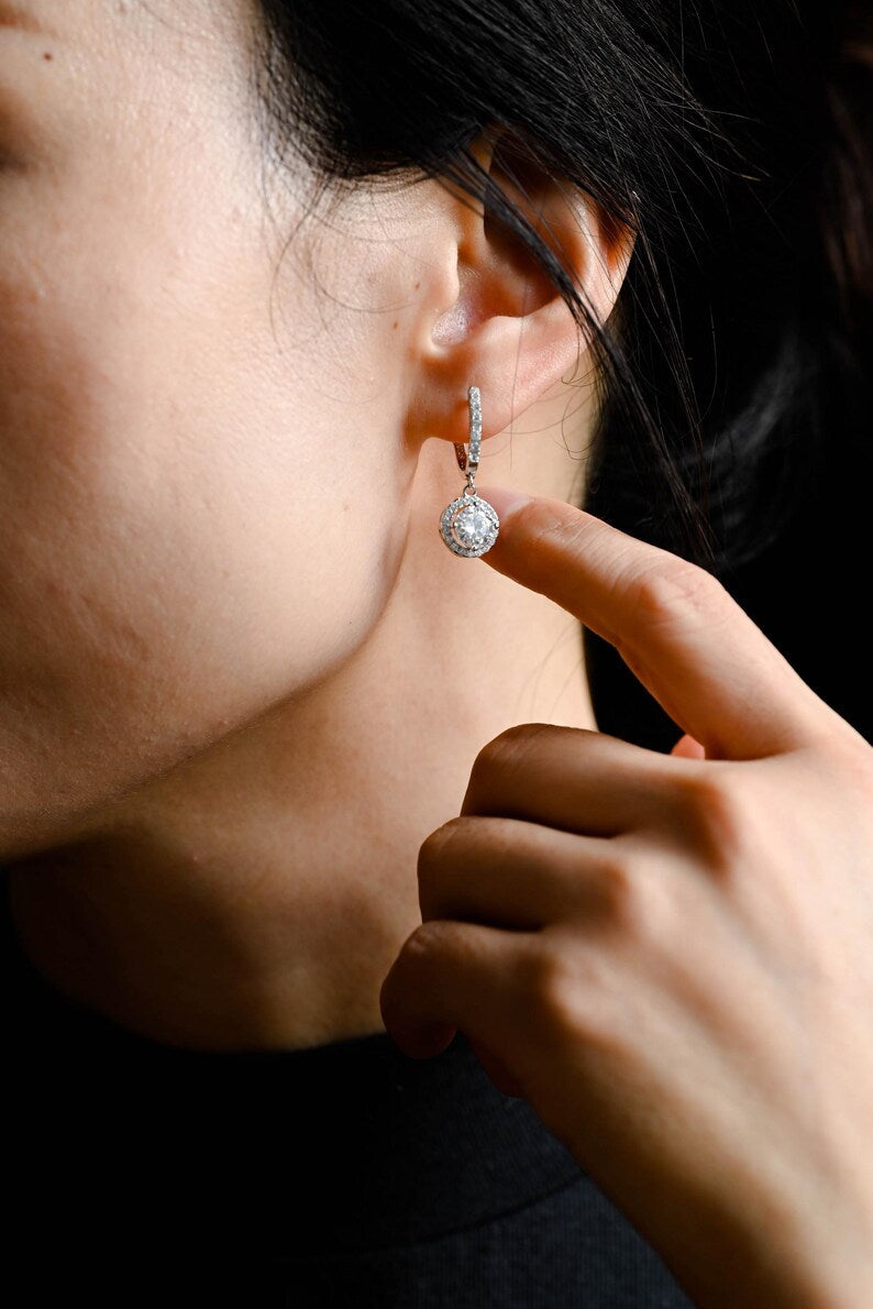 1.30 TCW Round Cut Moissanite Drop Earrings in Gold 6