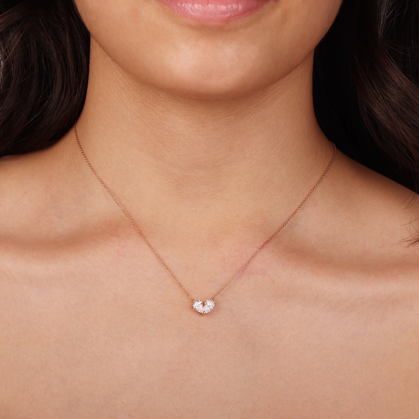 1.0 CT Pear Moissanite Diamond Two Stone Pendant Necklace in Solid Gold 4