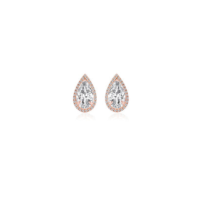 0.75 TCW Pear & Round Cut Moissanite Halo Earrings in Gold 1