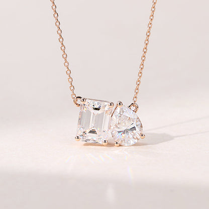 3.0 TCW Emerald & Pear Moissanite Diamond Two Stone Pendant Necklace in Solid Gold 1