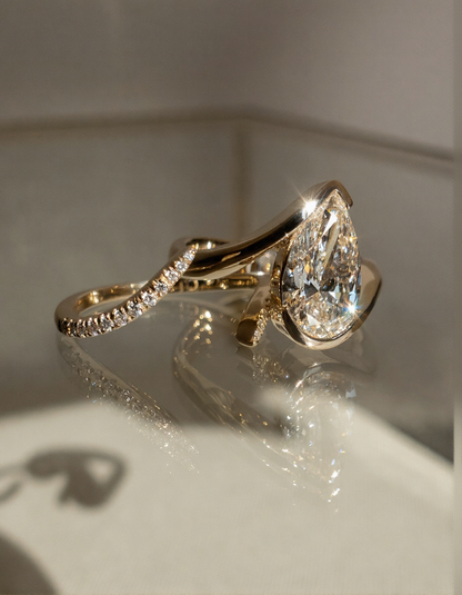 2.5 CT Pear Cut Solitaire Lab Grown Diamond Ring With Wrap Pave Band