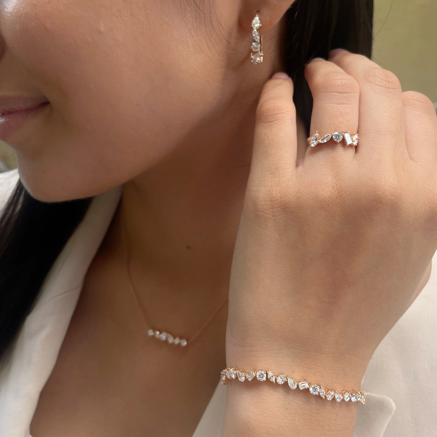 1.50 TCW Round, Marquise, Pear & Baguette Cut Moissanite Hoops Earrings in Gold 3