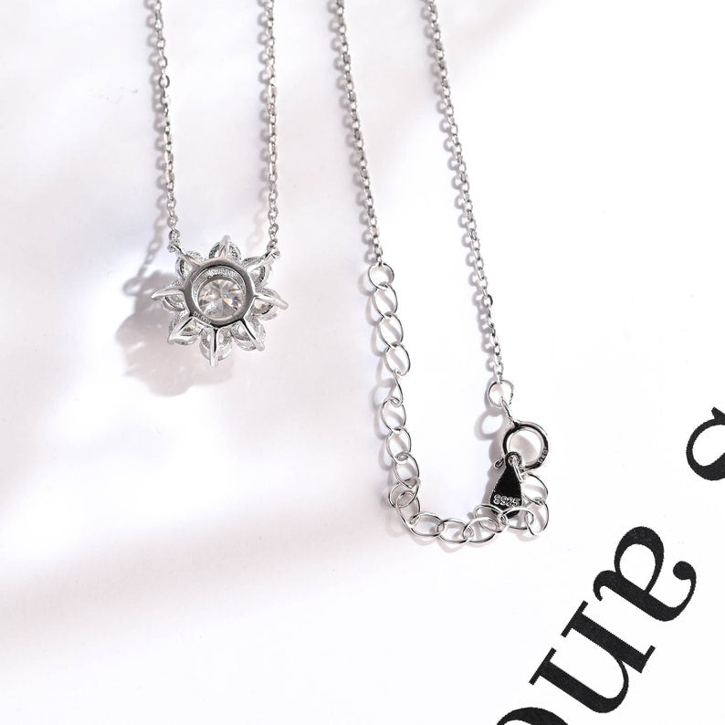 0.50 TCW Round Moissanite Diamond Halo Pendant Necklace in Solid Gold 8