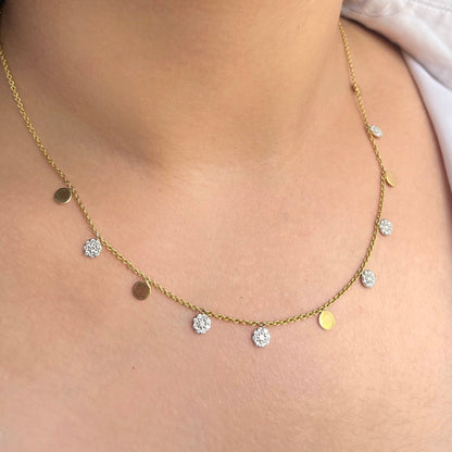 0.50 TCW Round Moissanite Diamond Gold Disc Dangler Necklace in Solid Gold 1