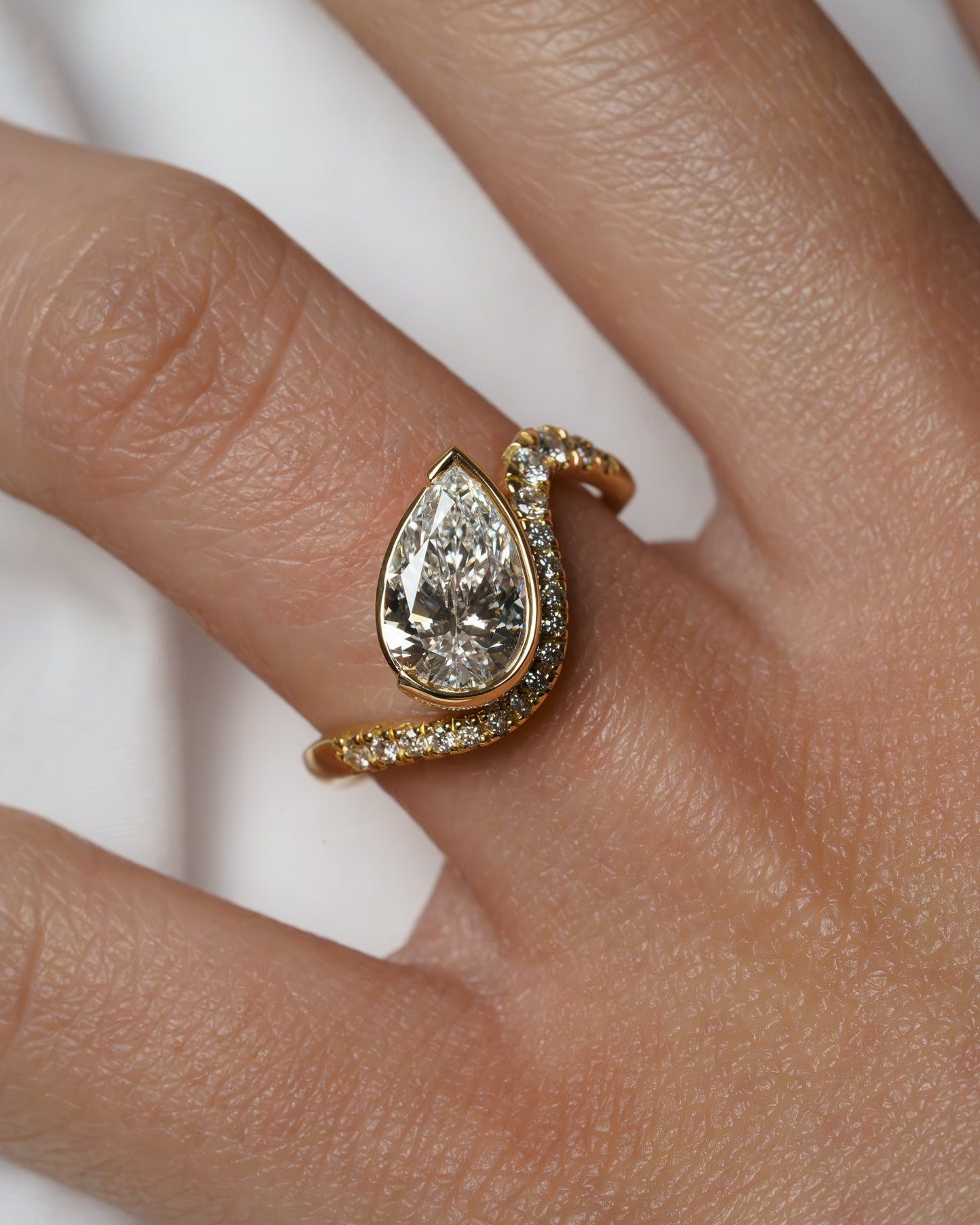 1.51 CT Pear Cut Curved Pave Lab Grown Diamond Engagement Ring