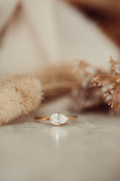 Marquise Shaped Three Stone Lab Grown Diamond Engagement Ring