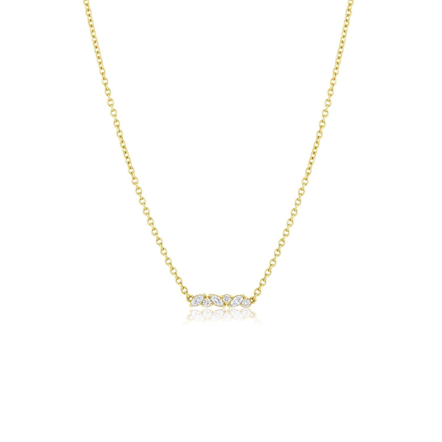 0.30 TCW Round & Marquise Moissanite Diamond Bar Pendant Necklace in Solid Gold 4