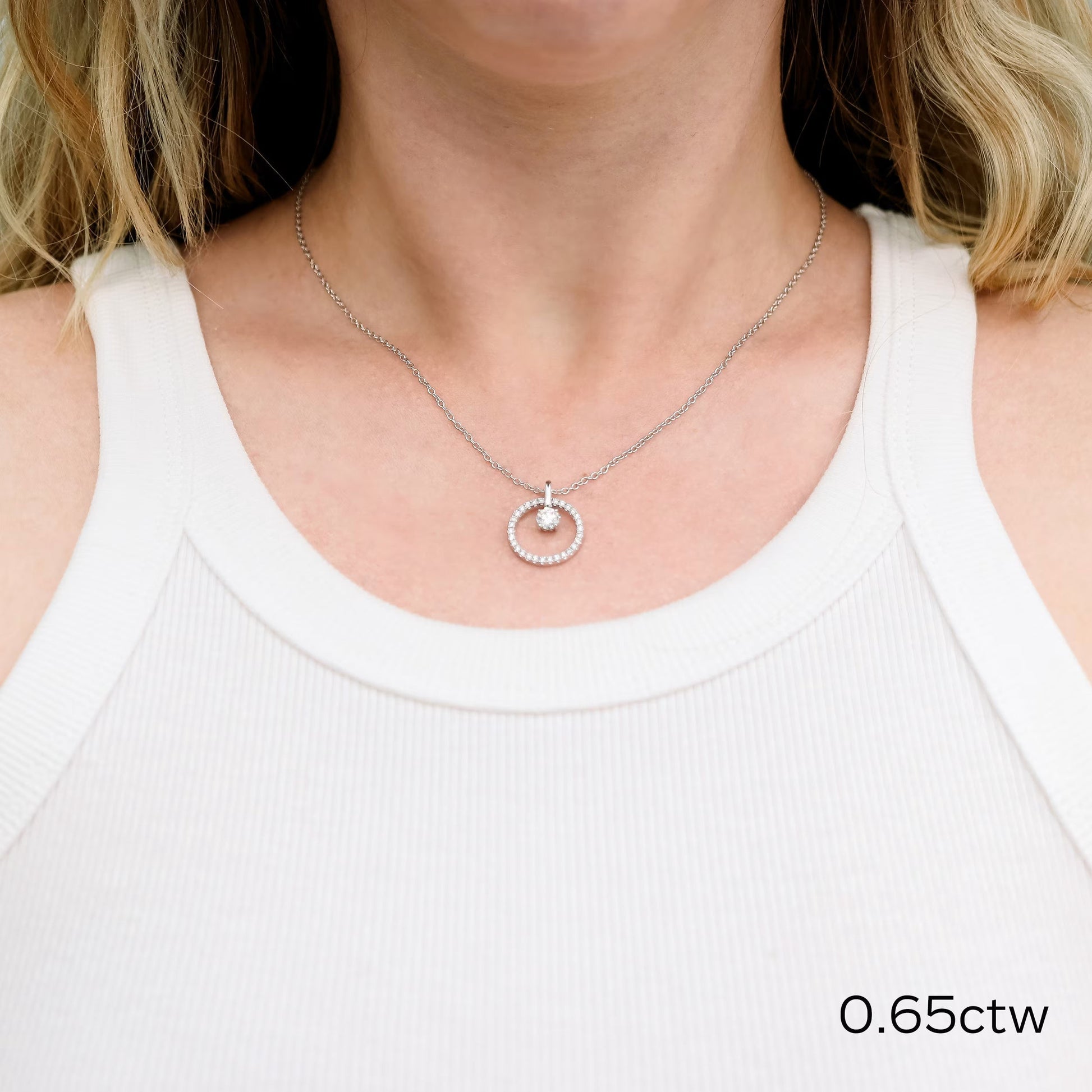 1.50 CT Round Moissanite Diamond Floating Stone Pendant Necklace in Solid Gold 7