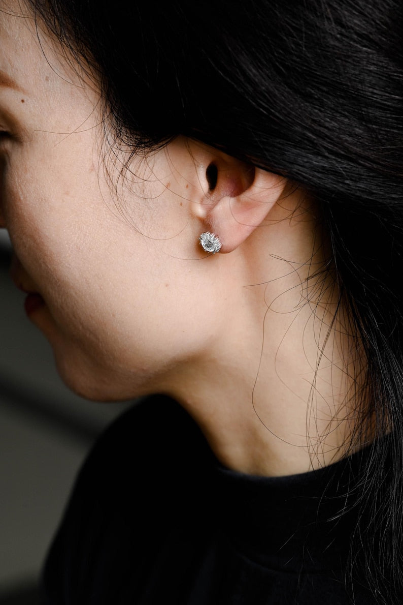 1.20 TCW Round Cut Moissanite Halo Stud Earrings in Gold 6