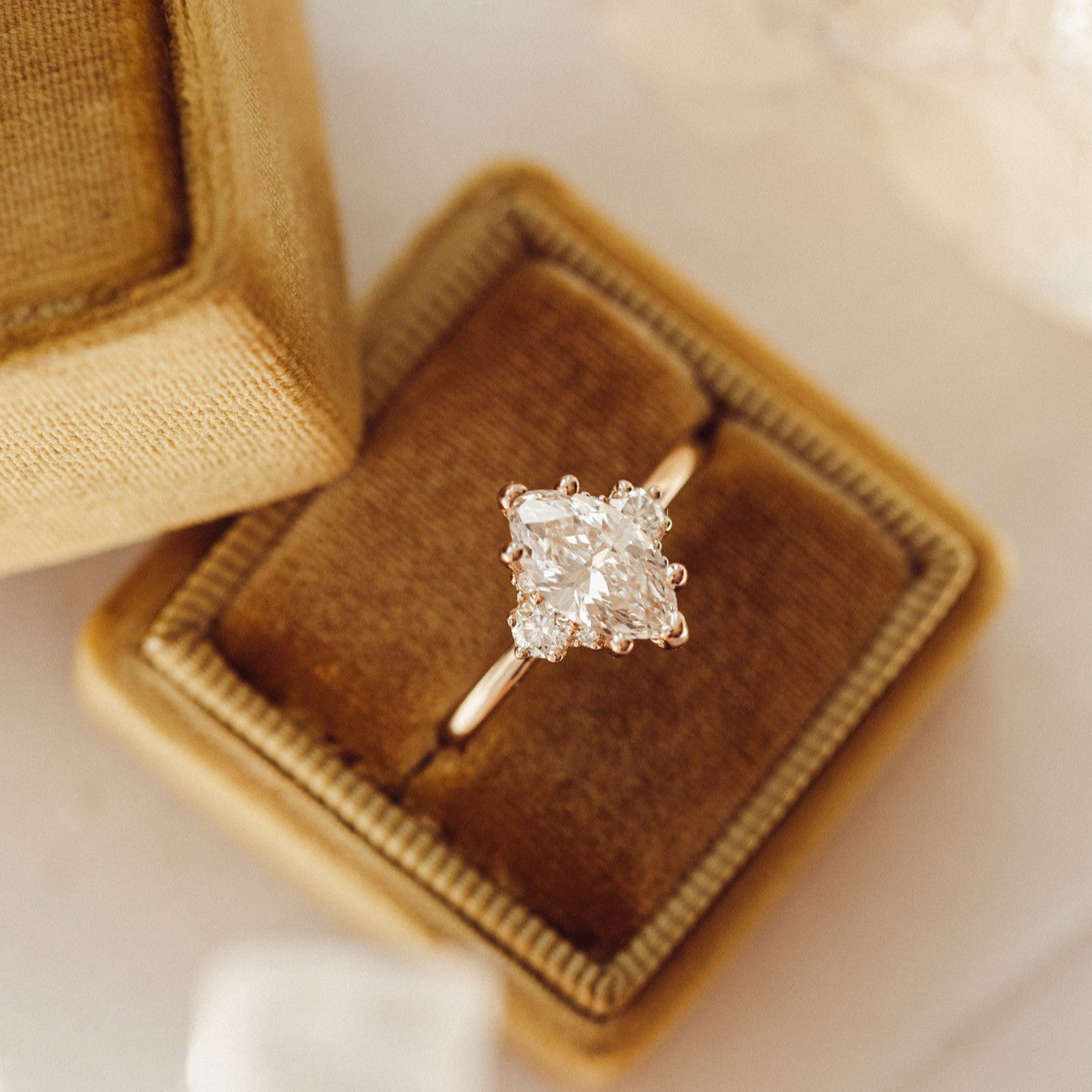 Marquise Shaped Three Stone Lab Grown Diamond Engagement Ring