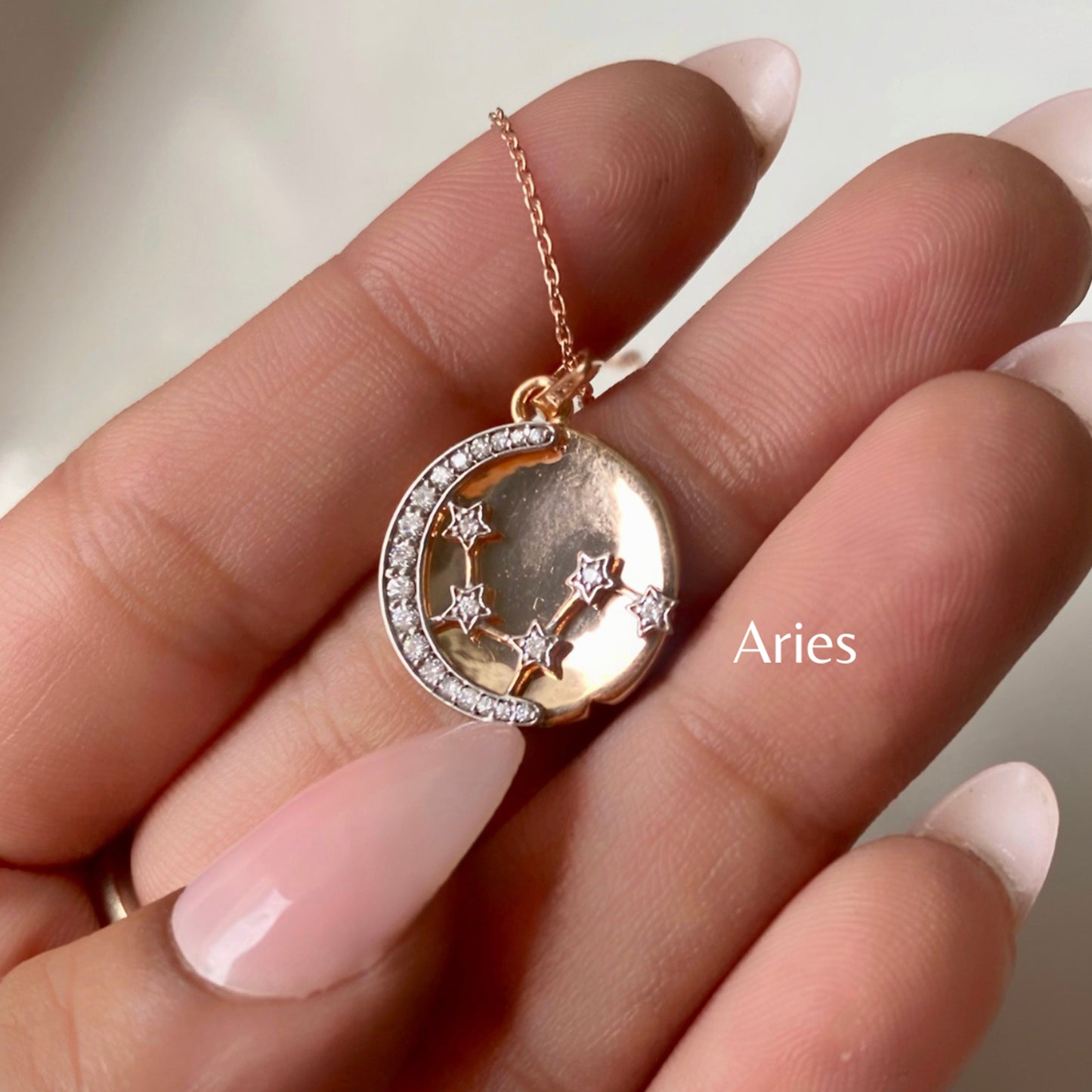 0.18 CT Round Moissanite Diamond Sign Pendant Necklace in Solid Gold 6