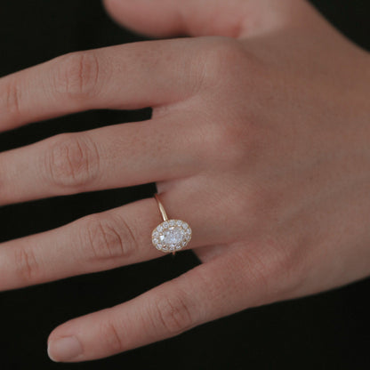 1.00 CT Oval Cut Halo Lab Grown Diamond Engagement Ring