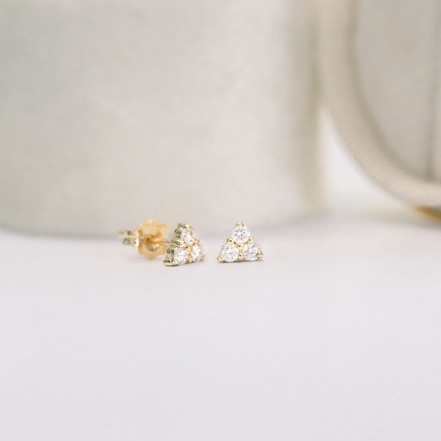 0.30 TCW Round Cut Moissanite Three Stone Stud Earrings in Gold 3