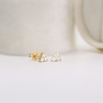 0.30 TCW Round Cut Moissanite Three Stone Stud Earrings in Gold 3
