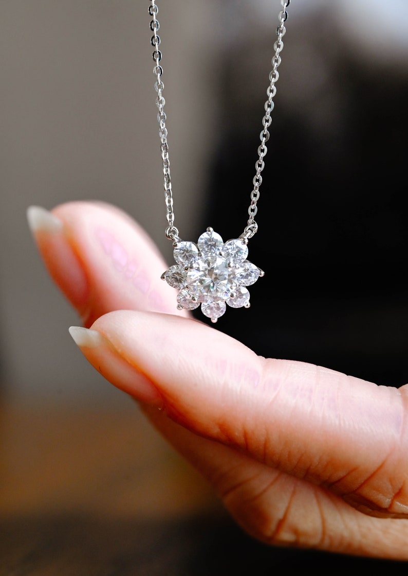 0.50 TCW Round Moissanite Diamond Halo Pendant Necklace in Solid Gold 6