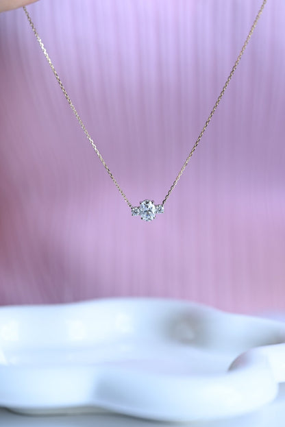 1.0 TCW Oval Moissanite Diamond Three Stone Pendant Necklace in Solid Gold 4