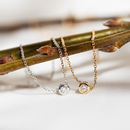 0.20 CT Round Moissanite Diamond Bezel Solitaire Pendant Necklace in Solid Gold 2