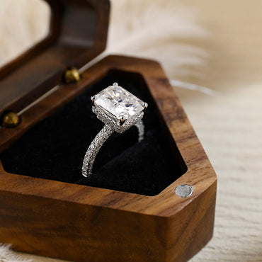 Stunning 3.0 CT Radiant Moissanite Engagement Ring with Pave & Hidden Halo Design 2