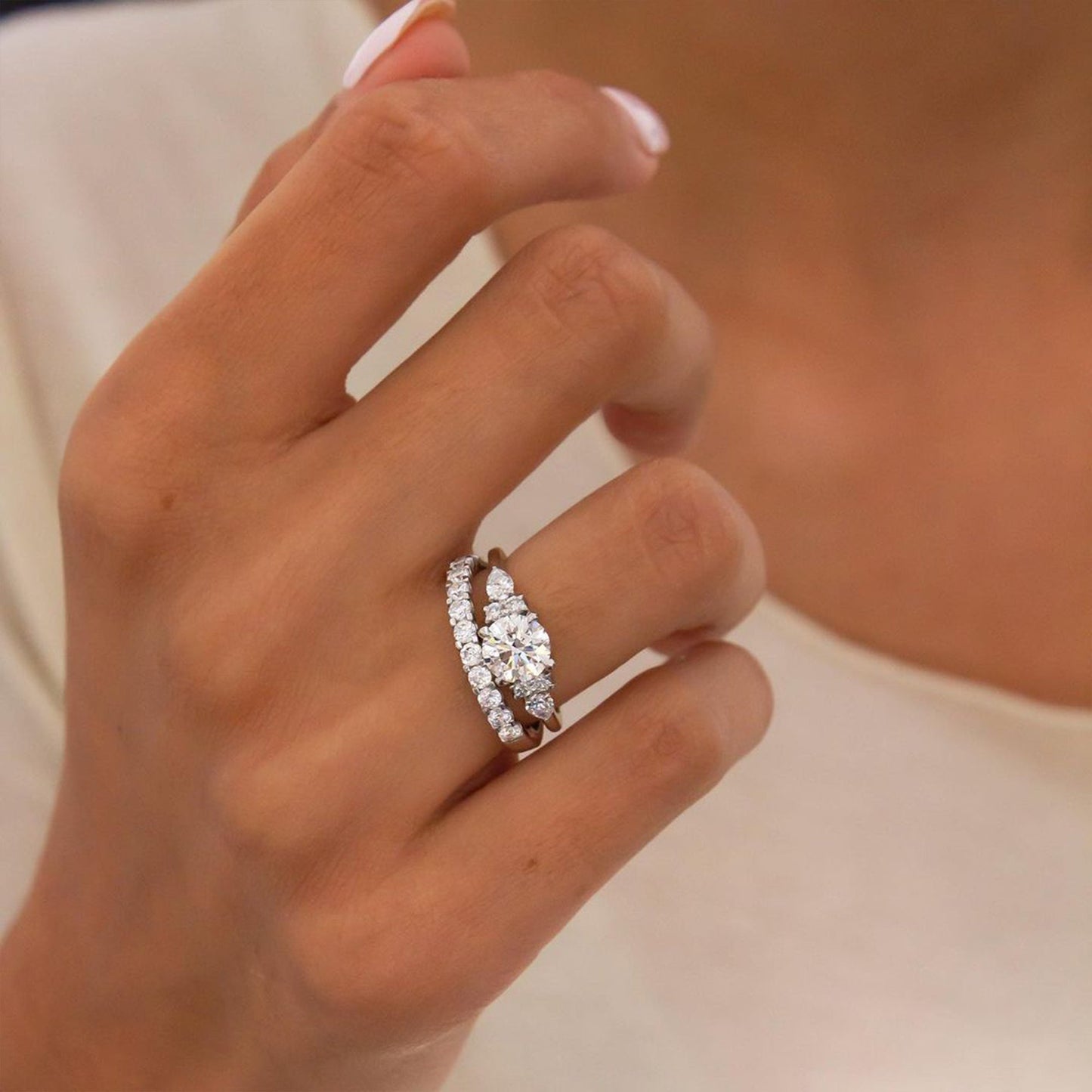 Marquise Shaped Three Stone Lab Grown Diamond Engagement Ring