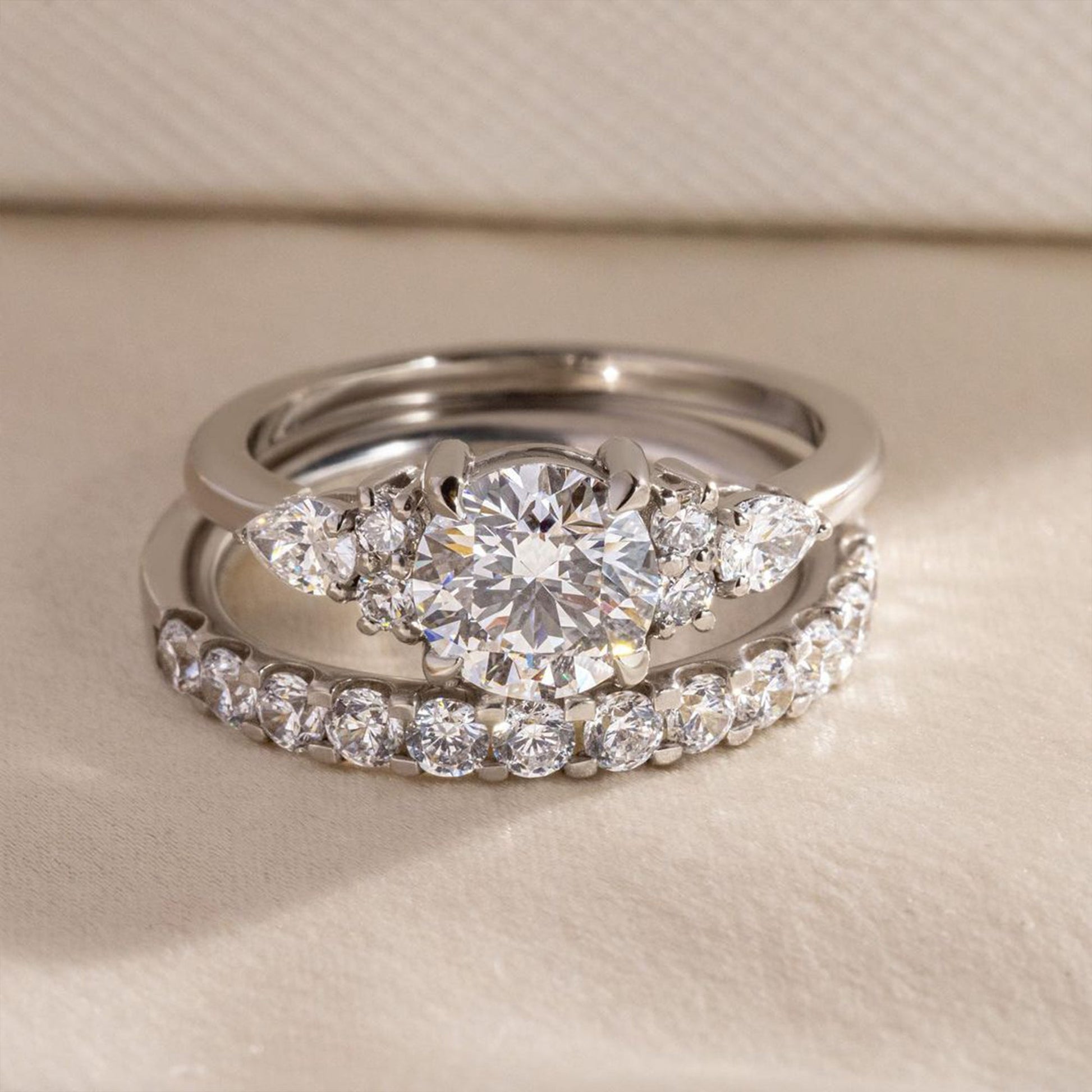 Marquise Shaped Three Stone Lab Grown Diamond Engagement Ring