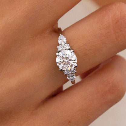 Marquise Shaped Three Stone Lab Grown Diamond Engagement Ring