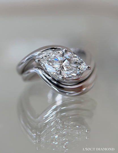 1 CT Marquise Cut Solitaire Lab Grown Diamond Ring With Wrap Classic Plain Band