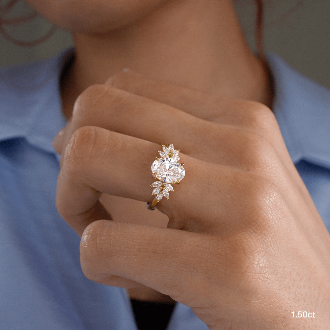 Marquise Shaped Three Stone Lab Grown Diamond Engagement Ring