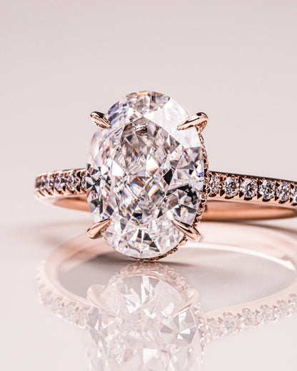 2.90 CT Oval Cut Lab Grown Diamond Engagement Ring With Hidden Halo Setting