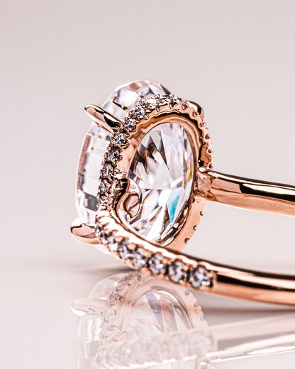 2.90 CT Oval Cut Lab Grown Diamond Engagement Ring With Hidden Halo Setting