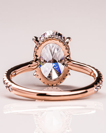 2.90 CT Oval Cut Lab Grown Diamond Engagement Ring With Hidden Halo Setting