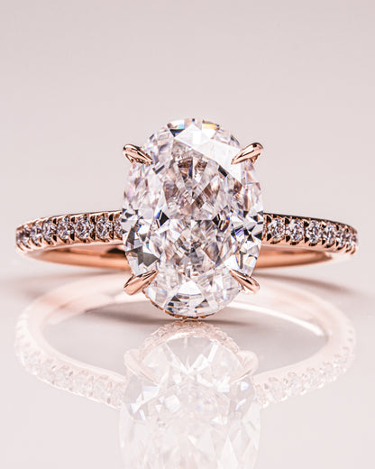 2.90 CT Oval Cut Lab Grown Diamond Engagement Ring With Hidden Halo Setting