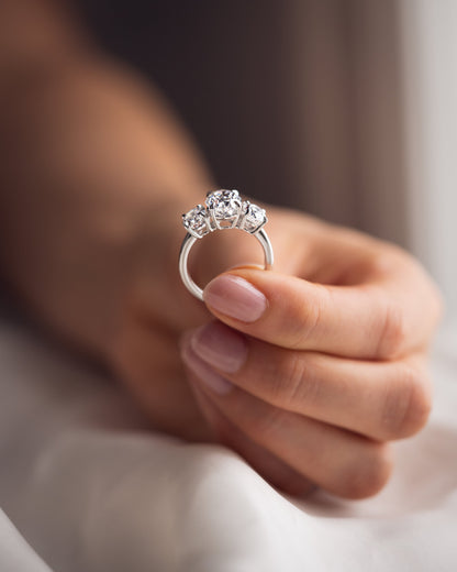 3.0 CT Oval Cut Three Stone Lab Grown Diamond Engagement Ring
