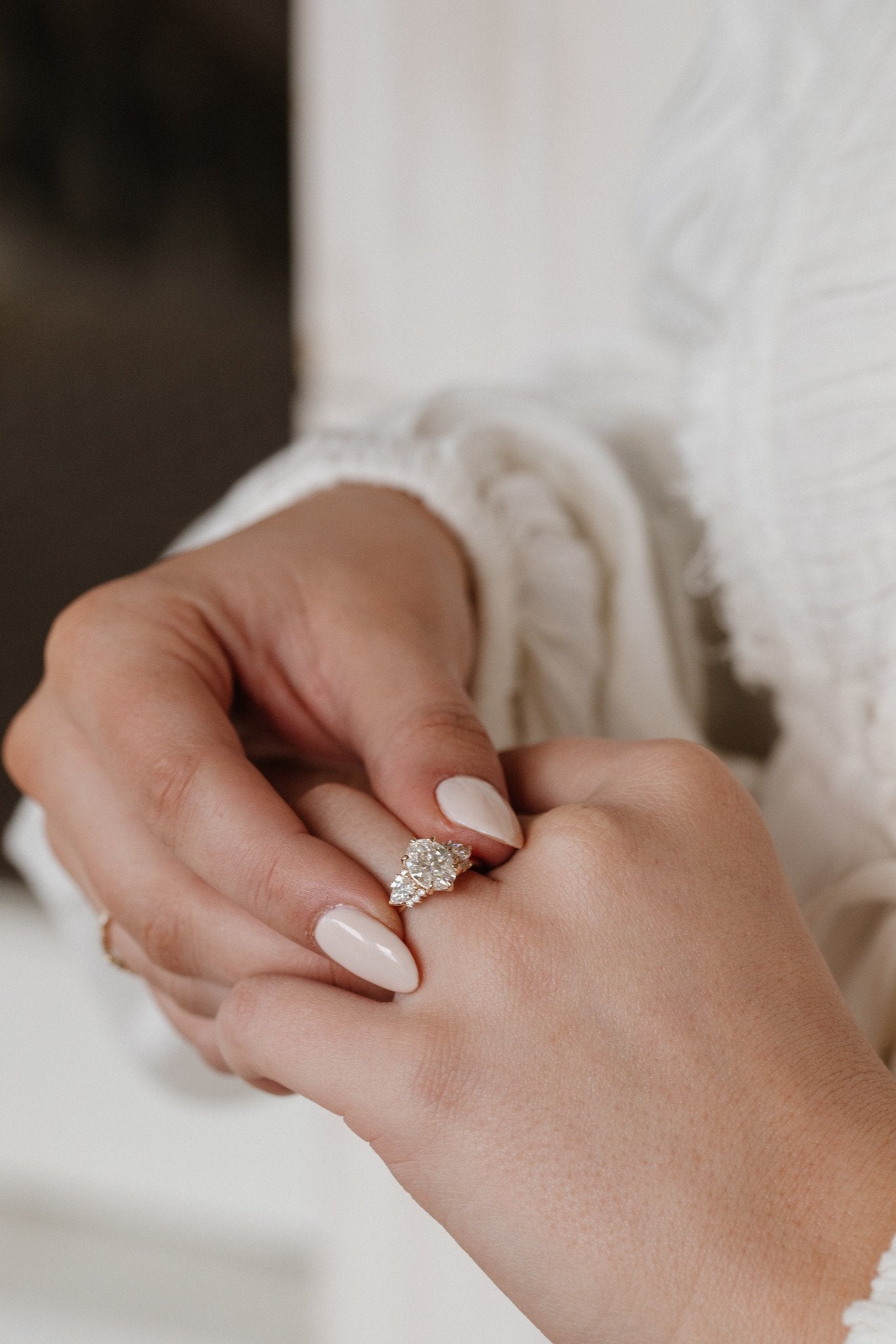 Marquise Shaped Three Stone Lab Grown Diamond Engagement Ring