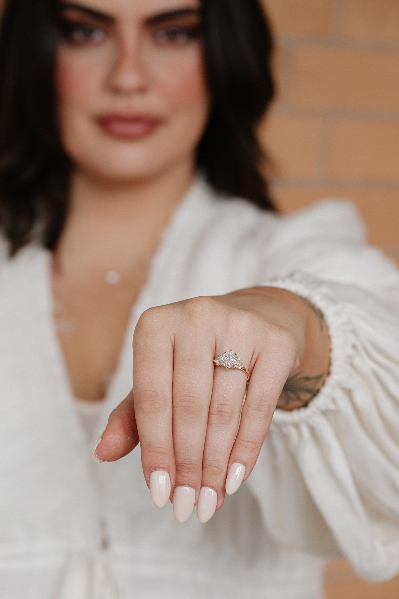 Marquise Shaped Three Stone Lab Grown Diamond Engagement Ring