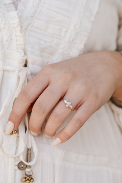 Marquise Shaped Three Stone Lab Grown Diamond Engagement Ring