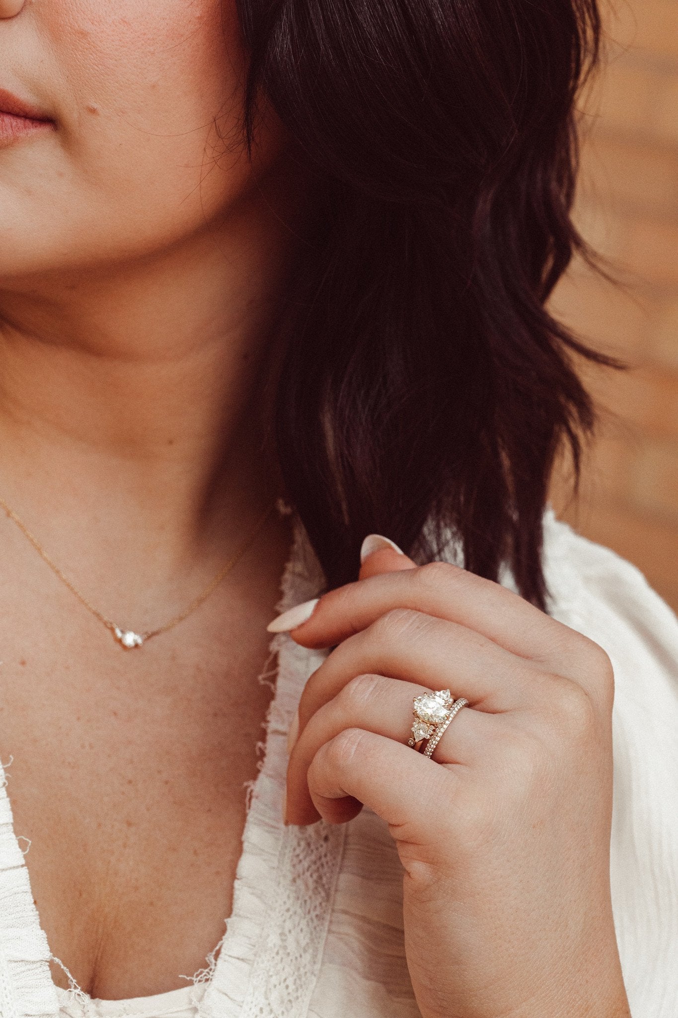 Marquise Shaped Three Stone Lab Grown Diamond Engagement Ring