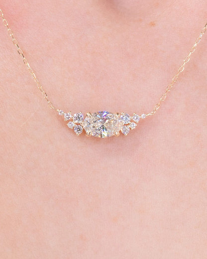 1.05 CT Oval & Round Cluster Lab Grown Diamond Necklace in Solid Gold