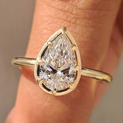 Pear Bezel Solitaire Lab Grown Diamond Engagement Ring
