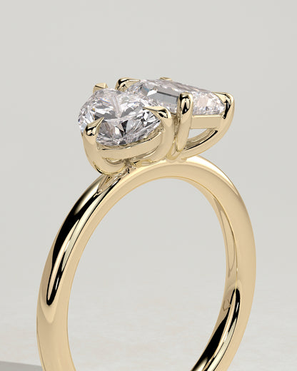 3.3 CT Emerald & Pear Cut Toi Et Moi Lab Grown Diamond Engagement Ring