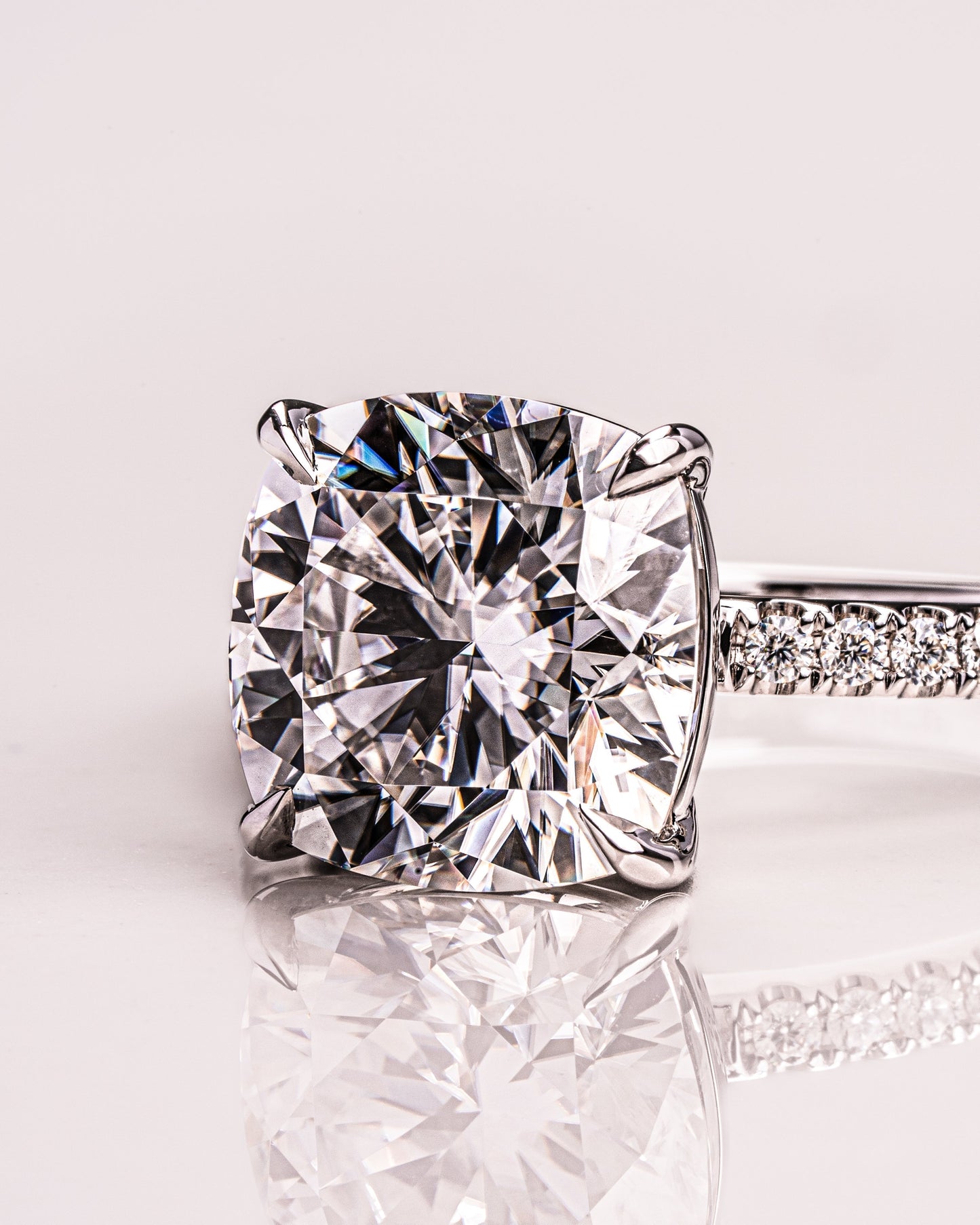 4.18 CT Cushion Cut Pave Setting Lab Grown Diamond Engagement Ring