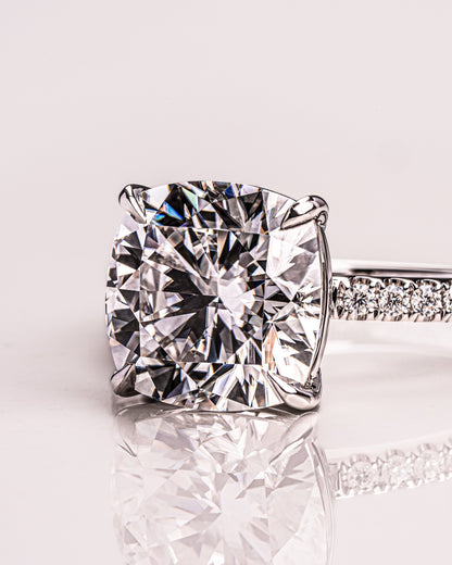 4.18 CT Cushion Cut Pave Setting Lab Grown Diamond Engagement Ring