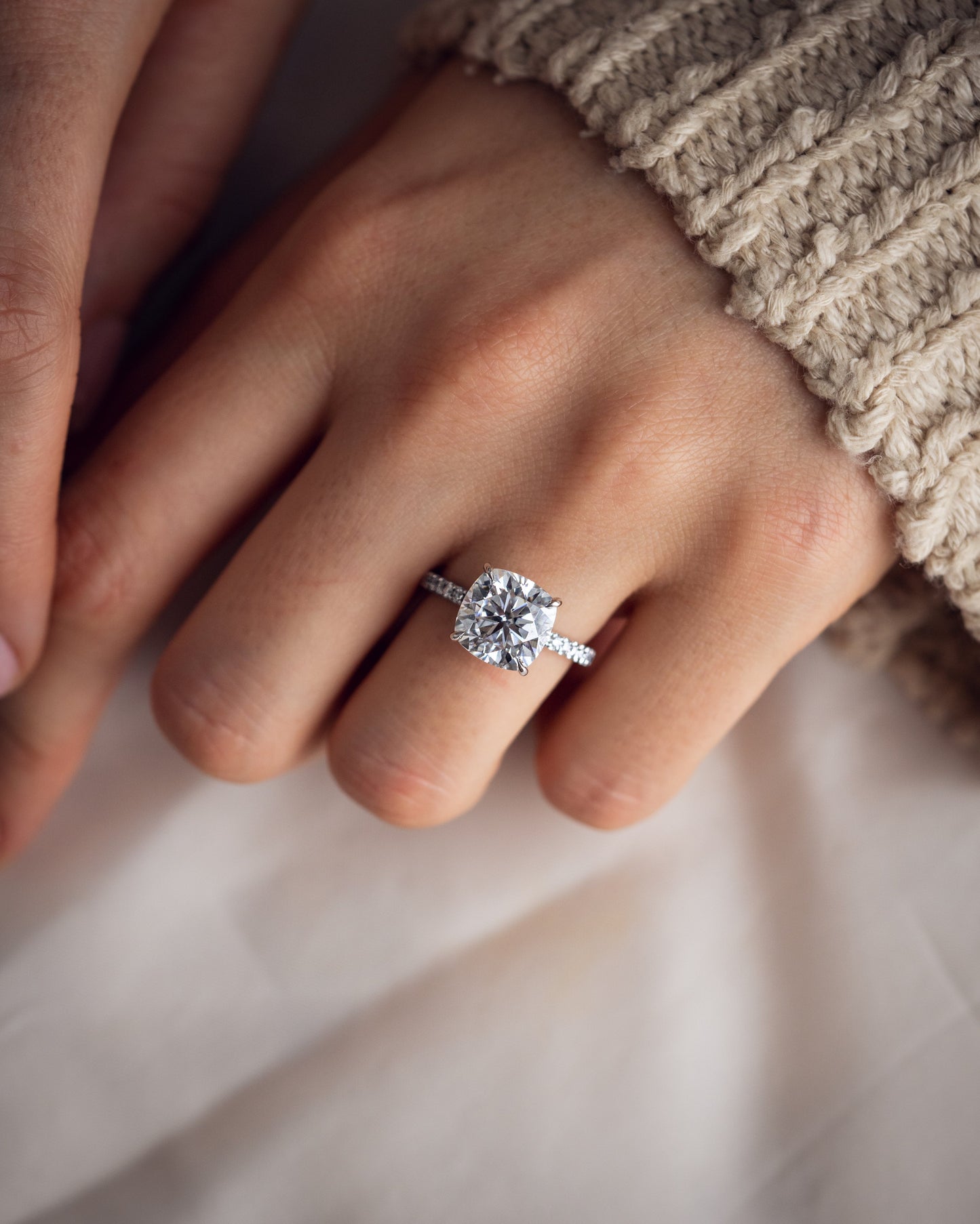 4.18 CT Cushion Cut Pave Setting Lab Grown Diamond Engagement Ring