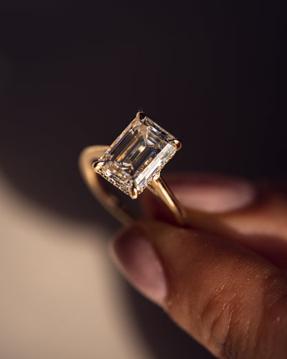 3.24 CT Emerald Cut Hidden Halo Lab Grown Diamond Engagement Ring