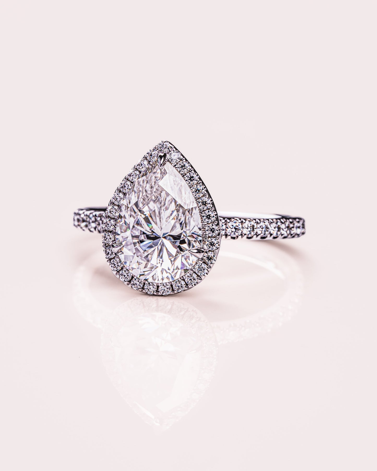 1.93 CT Pear Halo Pave Lab Grown Diamond Engagement Ring