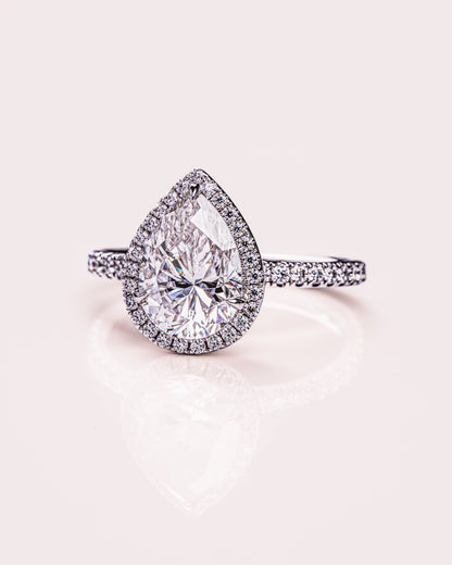 1.93 CT Pear Halo Pave Lab Grown Diamond Engagement Ring
