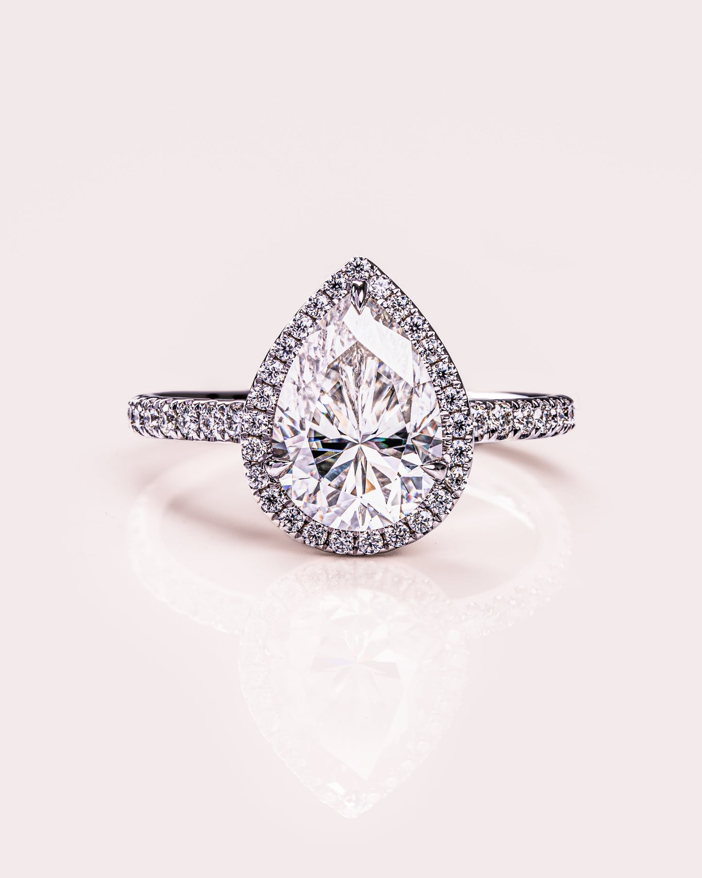 1.93 CT Pear Halo Pave Lab Grown Diamond Engagement Ring
