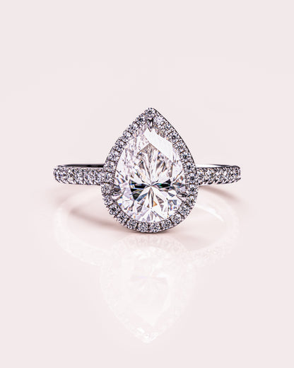 1.93 CT Pear Halo Pave Lab Grown Diamond Engagement Ring